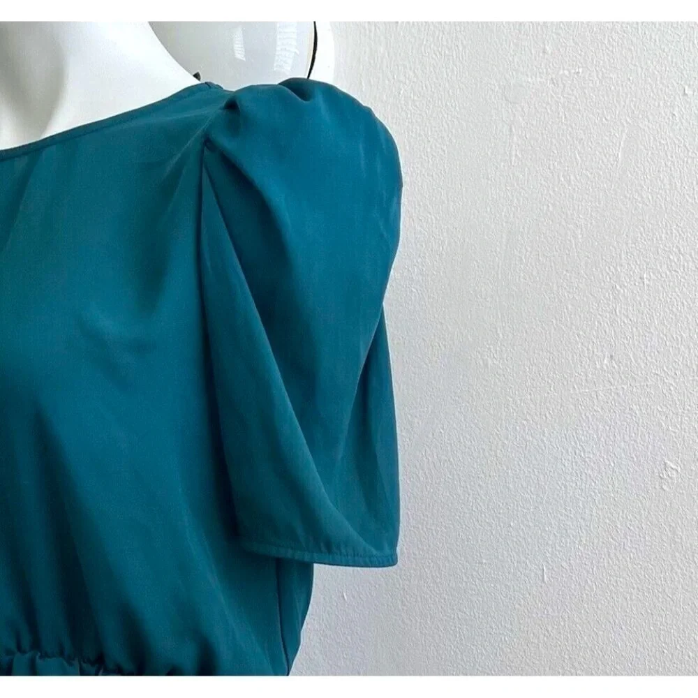 Banana Republic Peplum Blouse top XSMALL Teal Puff Sleeve